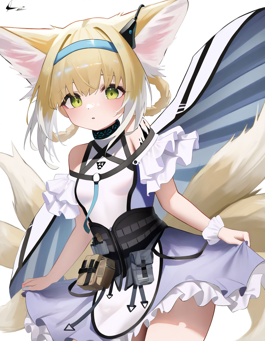 luenar,1girl,solo,looking at viewer,simple background,white background,cowboy shot,<lora:LueNar:1>,suzuran \(arknights\),, masterpiece, best quality, very aesthetic, absurdres,newest, incredibly absurdres,