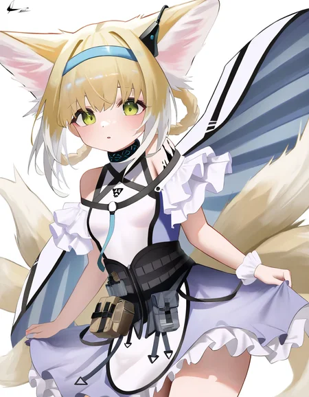 luenar,1girl,solo,looking at viewer,simple background,white background,cowboy shot,<lora:LueNar:1>,suzuran \(arknights\),, masterpiece, best quality, very aesthetic, absurdres,newest, incredibly absurdres,