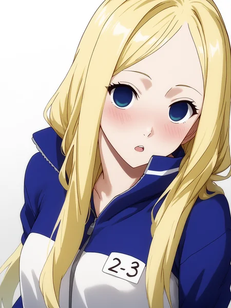 pixiv masterpiece, source_anime, score_9, score_8_up, score_7_up, score_6_up, absurd res, BREAK
<lora:Nino_arakawa_under_the_bridge_illu_v24-000017:1>, nino_arakawa_il, 1girl, solo, tracksuit, number_tag, looking at viewer, ,small breasts, blushing, surprised, white background, simple background, hands_in_pockets, upper body