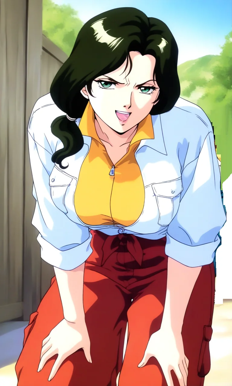 general,highres, ultra-detailed,very aesthetic,best quality ,best hands, BREAK <lora:Sakurai_Sensei_Injuu_Seisen_Ver2.0_IS:1>
Sakurai_Sensei, 1girl,solo, dark green hair, long hair, green eyes, large breasts, low ponytail, lips,smile,looking at viewer, cowboy_Shot, open mouth, closed jacket, button,
Yellow shirt, white jacket, red pants, long pants,
outdoor, day, annoyed,narrowed eyes,jitome,sanpaku