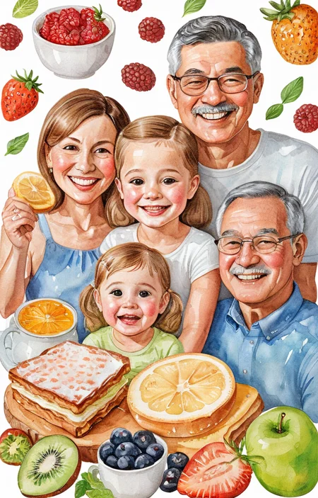 masterpiece,best quality,<lora:tbh32-sdxl:0.9>,illustration,food portrait of family