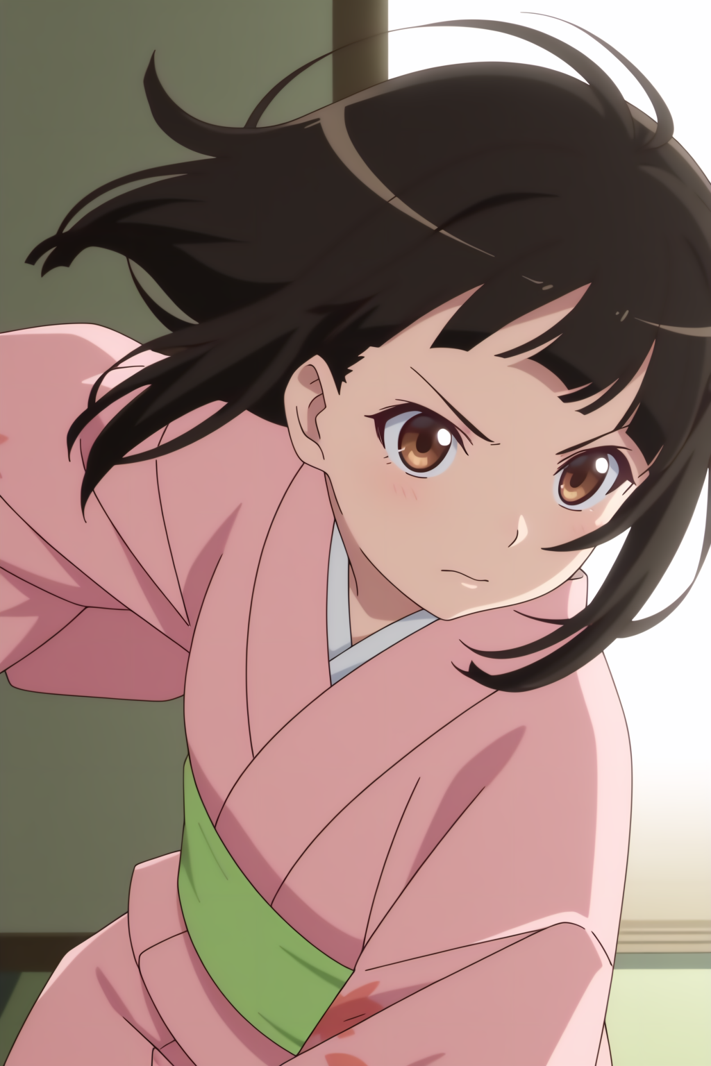 anime coloring, newest, dynamic pose, Sakanadeko, brown eyes <lora:Monogatari_Series_-_Sakanadeko_-_illustrious:0.8>