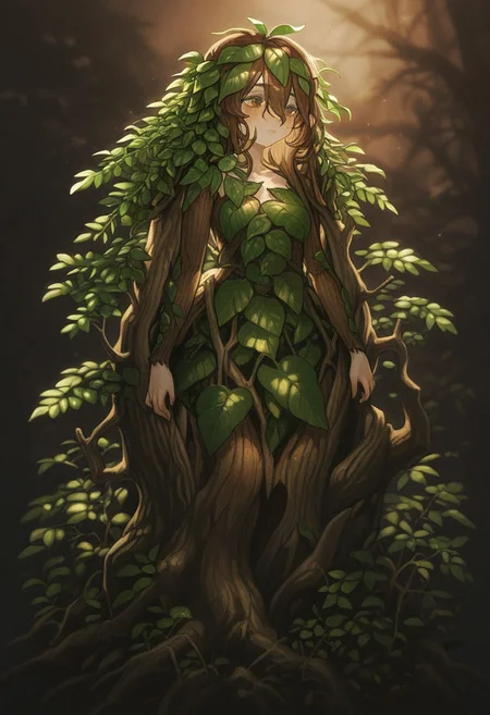 1 girl , Treant , monster girl ,wood grain , barkskin , leaf hair , wood body ,
masterpiece, best quality ,amazing quality , haruwosi ,