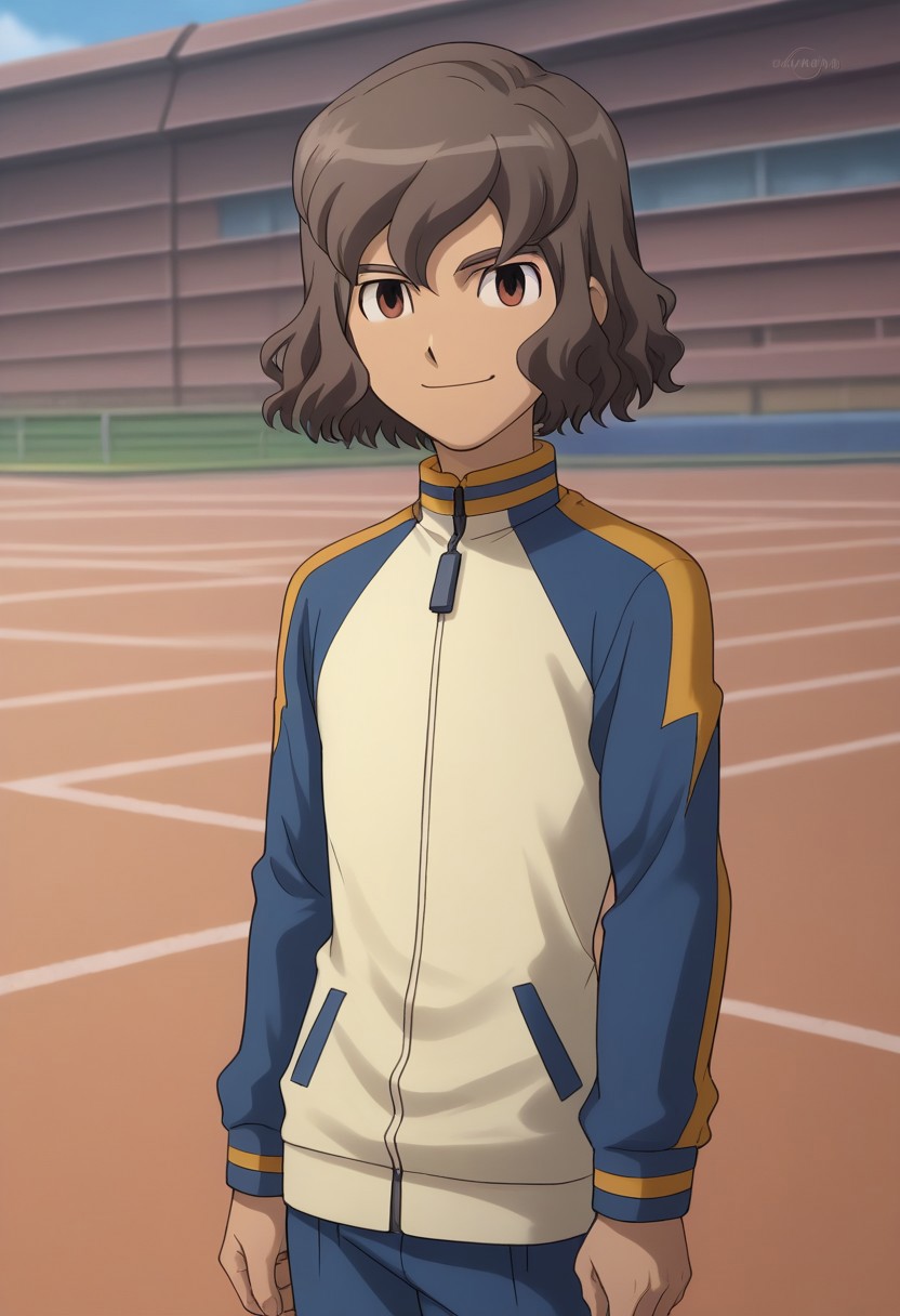 score_9, score_8_up, source_anime, highly detailed, 1boy, solo, male_focus, slender, skinny,
riccardo, 1boy, male focus, solo, brown hair, raimon, track jacket, brown eyes, 
jacket, track suit, gentle smile,
outdoor,
