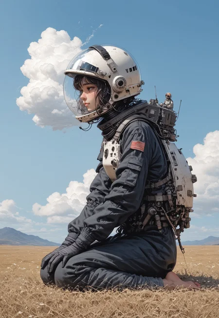safe_pos, safe_pos, score_9, score_8_up, score_7_up, score_6_up, easynegative, ng_deepnegative_v1_75t, Expressiveh,
sky, clouds, 
 girl, astronaut helmet, country bumpkin, solo focus, solo, 
sitting on top of a fluffy cloud, wispy cumulus cloud passing through and around head, feet tucked in, floating in sky, gentle breeze blowing wisps of cloud away, tilted slightly, cute, expressive, dark hair, skinny, freckles, face focus, feet, breezes, gentle wind, 

