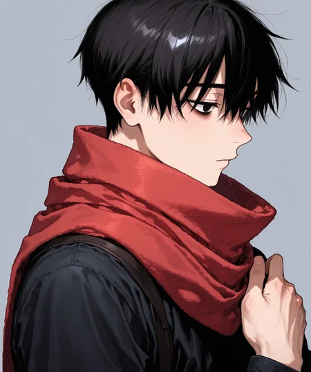 intricately detailed illustration, shiny skin, masterpiece, best quality, amazing quality, very aesthetic, newest, scenery, (volumetric lighting:1.1), (full color:1.2), clear line, solo, <lora:worm_v1:1>, 1boy, worm, black hair, black eyes, stubble, black clothes, long sleeves, red scarf, expressionless, upper body, simple background, <lora:LECO_BadHands:1.2>, <lora:LECO_GoodHands:-1.2>, <lora:cfg_scale_boost:0.7>, <lora:Fixhand:1>