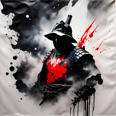 tshirtdesign, Samurai wielding a sword. Trail of blood. Spray of blood Motion blur, Charcoal and acrylic paint, minimalistic, stylistic, dynamic<lora:T-shirt_Design_v1a-10:1>