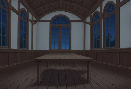 best quality, masterpiece, amazing quality, very aesthetic, absurdres,
indoors, no humans, dark, mansion, wood, table, window, night