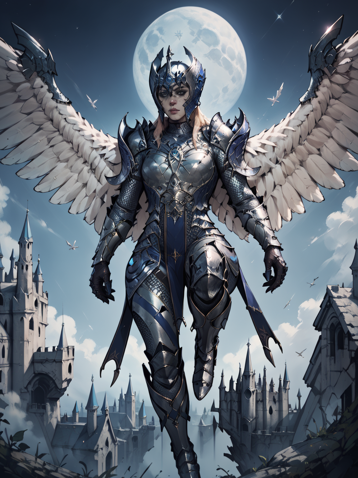 score_9, score_8_up, score_7_up, score_6_up, score_5_up, source_anime,
dameaylin, armor <lora:aylinPony:0.8>, , helmet, scars, ,  open wings, flying over a ruined castle, full moon in the sky at night,