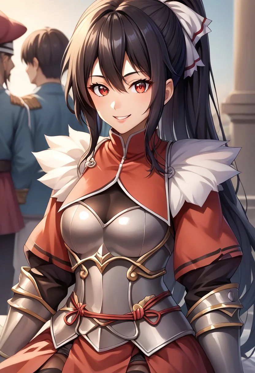 score_9, score_8_up, score_7_up, detailed, intricate details, chromatic aberration, realistic, veins source_anime, kuroinukaguya, , (best quality) , (highly detailed) ,((masterpiece)), ((best quality)), (ultra-detailed), ((extremely detailed)), (high resolution), 4K, (8K), best quality, (beautiful), (dynamic lighting), (super detailed skin), sharp focus, (1_girl, solo focus), score_9,score_8_up,score_7_up,anime coloring BREAK source_anime,anime, theresia (hortensia saga), Windy, Flowing hair, Wind, Hair billowing in the Wind long hair, Very long hair, hair between eyes, black hair, red eyes, sidelocks, , ponytail, hair ribbon, white ribbon, cuirras, armored boots, puffy sleeves, pantyhose, red capelet, fur collar, gauntlets, greaves, armored dress, turtleneck, , red skirt
Sitting, smiling, happy, grinning
Face Focus, Upper Body detailed eyes、detailed face and detailed skin <lora:add-detail-xl:1.0>