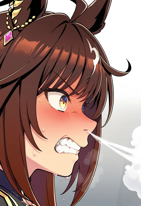 1girl, duramente \(umamusume\), umamusume,solo,nose vapor,
from side, ,
upper body, ,
closed mouth, , nostrils, ,
v-shaped eyebrows, clenched teeth, ,
sweat,blush,full-face blush,,
masterpiece,best quality,amazing quality,very aesthetic,absurdres,newest,
<lora:StS-Illustrious-Detail-Slider-v1.0:1.5>,<lora:reduce_wrinkles_illstriouosv0.1_ADDifT_2_in_1_v1.2:0.8>,<lora:99coins_nose_vapor_IL_v6_06:0.8>,