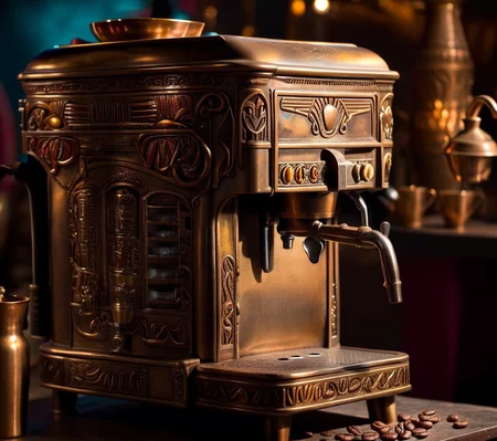 <lora:CulturePunkAI_2:.9>OldEgyptAI coffee machine Highly detailed, amazing, Impressive lighting, vibrant colors, Ultra Realistic, High quality, Highly detailed, trending on artstation
