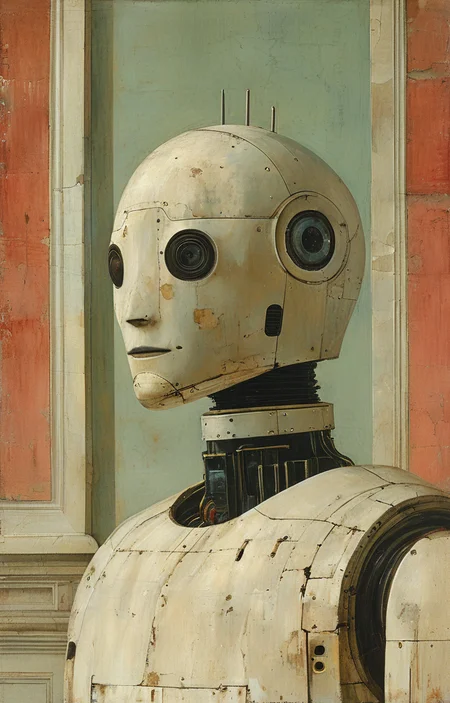 masterpiece,best quality,<lora:tbh194-sdxl:0.9>,illustration,style of Piero della Francesca portrait of Housework robots
