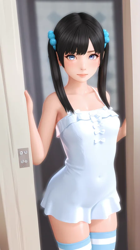 parametersamazing quality,absurdres,best quality,masterpiece,highres,newest,detailed,detailed body,detailed face,masterpiece,best quality,solo,3d,realistic,
puniyome,1girl,striped clothes,thighhighs,twintails,black hair,blue eyes,striped thighhighs,solo focus,long hair,dress,<lora:puniyume:0.8>,
upper body,looking at viewer,