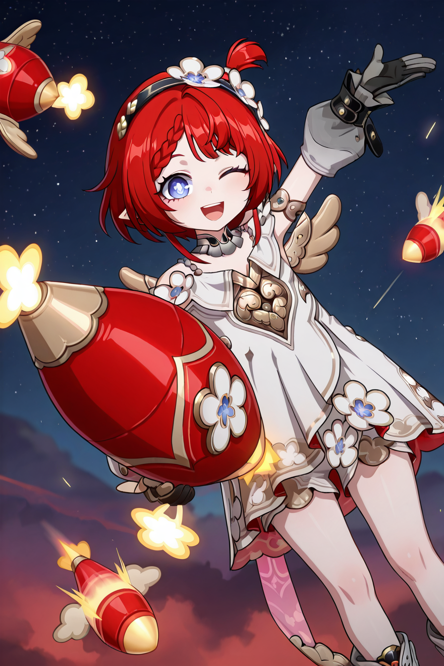 detailed background,  posing,
<lora:tribbie.il:1>
tribbie,
cross-shaped_pupils , 
one eye closed, missile,