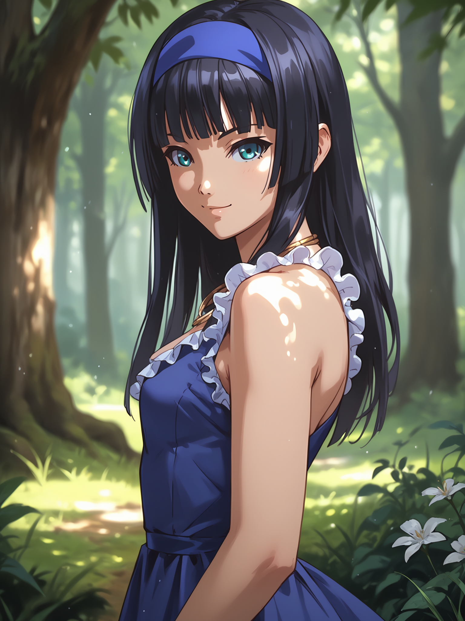 <lora:happy_tentacle-olivia-v0.2-000018:0.9>, ht_olivia, blue hairband, necklace, , blue dress, frilled dress , cowboy shot, 1girl, (petite:1.2), solo focus, smile, , (looking at viewer:1.1), outdoors , , (depth of field:0.8), from side, [(realistic, photorealistic:1.2):(realistic:1.3):22], [(3d:1.2)::10], <lora:LUUNA's Lunas-NijiJourney-SDXL-B2:0.5>, nijijourney, <lora:prgfrg23's Counterfeit-V3.0 Style SDXL_LoRA_Pony Diffusion V6 XL:0.35> score_9, score_8_up, score_7_up, score_6_up, score_5_up, score_4_up,