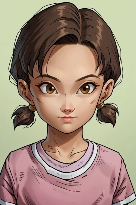 score_9,score_8_up,score_7_up, 
 <lora:DragonBallZXLP:1> dragon ball z,
 <lora:ClementineS2:1>
1girl, solo, brown hair, short hair, pigtails, brown eyes, small, cute, pink shirt,