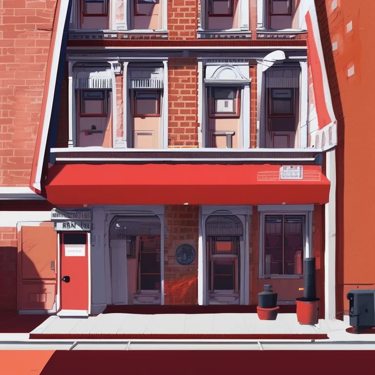 red, newyork apartmentbuilding, brick building, store front, marketplace, PaintStyle3