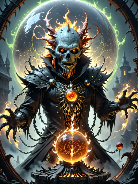 breathtaking illustration in the style of gris grimly and clive barker and lars grant-west,sparks fear and imagination in the viewer,masterpiece,intricately detailed,awe inspiring,a wizard holding a sphere of fire,<lora:dark_fantasy_art:1>,, Ultra-HD-details, glow effects, godrays, Hand drawn, render, 8k, octane render, cinema 4d, blender, dark, atmospheric 4k ultra detailed, cinematic, Sharp focus, big depth of field, Masterpiece, colors, 3d octane render, 4k, concept art, trending on artstation, hyperrealistic, Vivid colors, extremely detailed CG unity 8k wallpaper, trending on CGSociety, Intricate, High Detail, dramatic