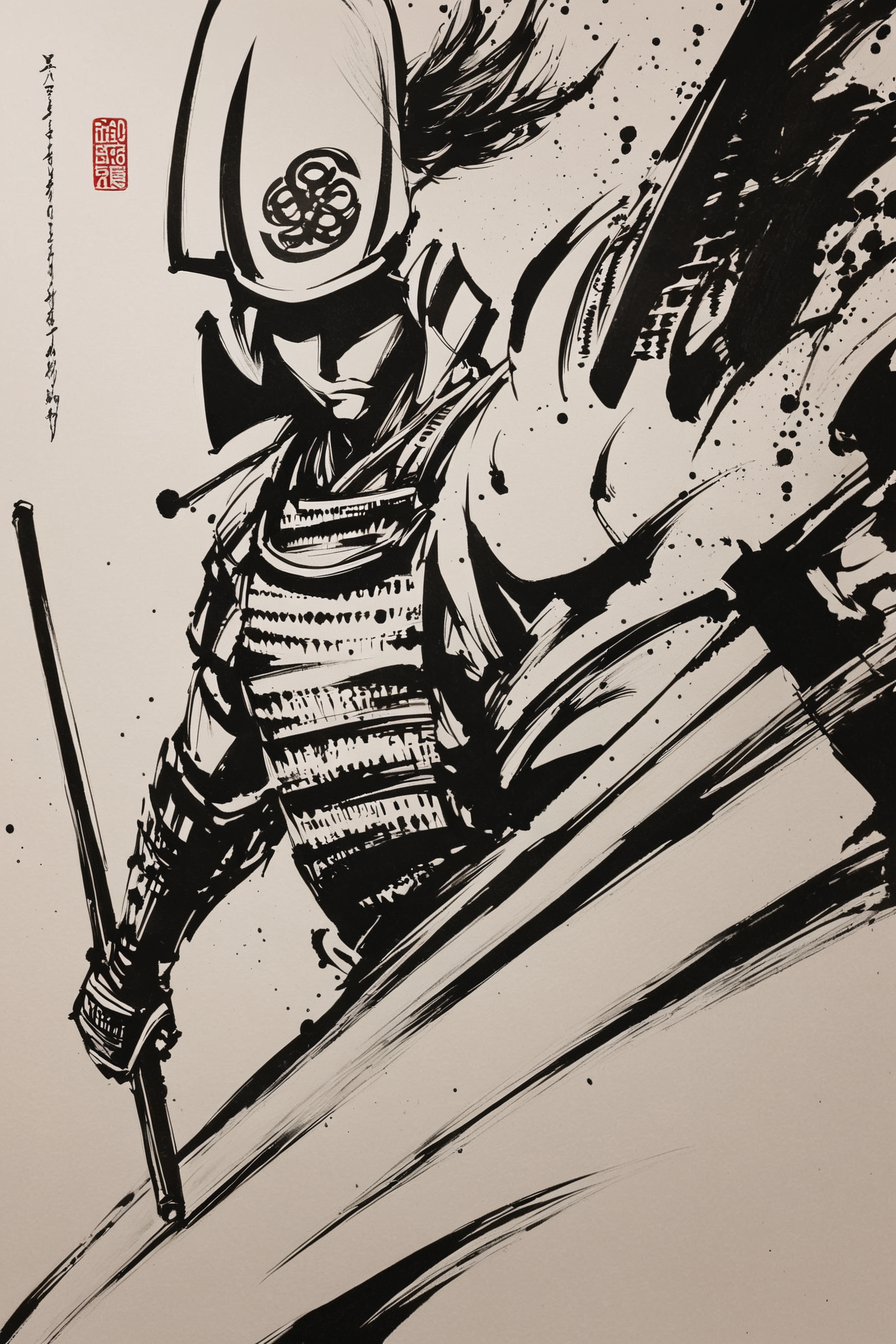 score_9,score_8_up,score_7_up,masterpiece,best quality,
armor,helmet,samurai,weapon,japanese armor,solo,1boy,monochrome,sword,male focus,shoulder armor,full armor,holding,kabuto \(helmet\),holding weapon,greyscale,holding sword,traditional media,
<lora:okazu_XL_PONY:0.9>,