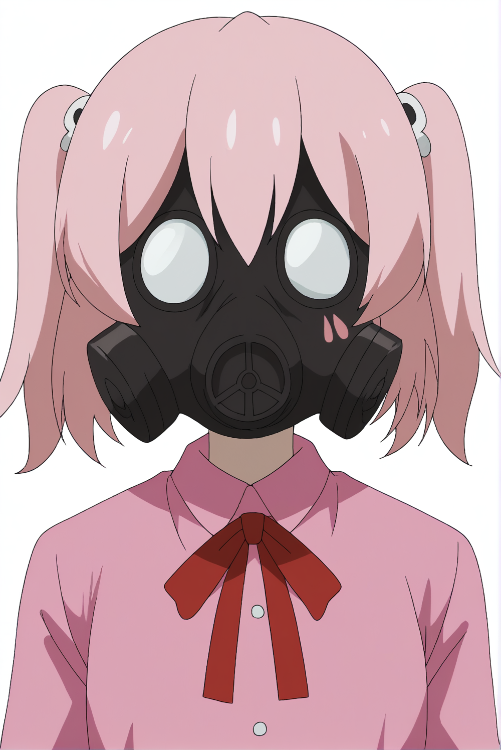 <lora:Pink:0.8>, white background, Pink, upper body, gas mask