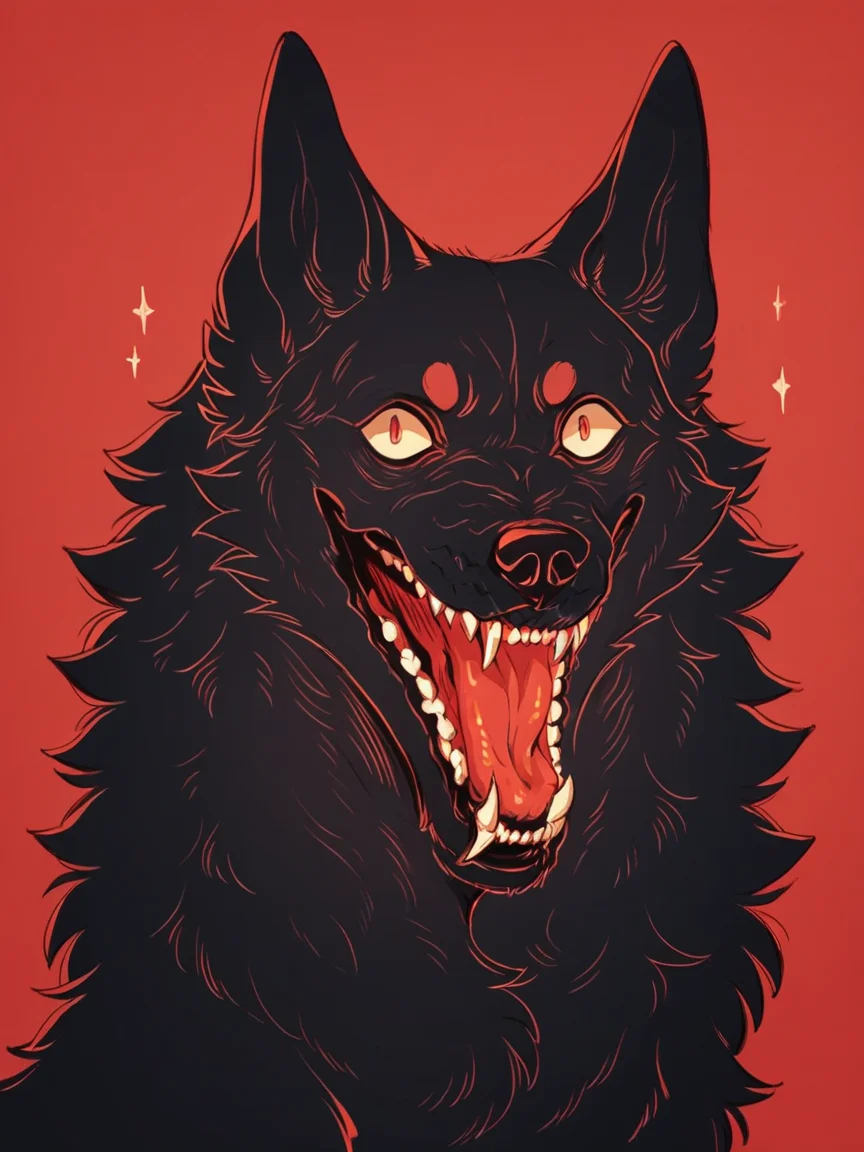 score_9, score_8_up, score_7_up, score_6_up, score_5_up, score_4_up, <lora:h3ll1shXLP2:0.8> wolf, red background, h3ll1sh,