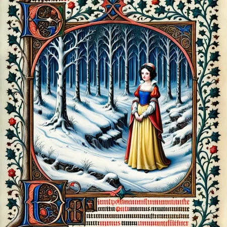 pam-mdvl, snow white, forest background, texta,highly detailed, dynamic, masterpiece,intricate,hdr