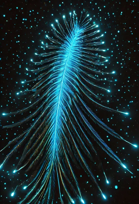 masterpiece, best quality, high resolution, absurdres, ultra-detailed, intricate details, ultra detailed, 8k, highly detailed, very aesthetic, professional 4k, Canon 5d mark 4, extremely detailed, very_detailed, high_detail, sharp focus, clean lines, perfect anatomy, realistic style,
phoenix illuminated by bioluminescent feathers. glowing feathers, casting a soft, ethereal light.
The overall atmosphere is serene and magical, with a starry night sky visible.
black background,
film grain, cinematic, colorful, moody lighting, natural light, soft light, depth of field, bokeh, light particles, backlight, chiaroscuro, refraction, subsurface scattering