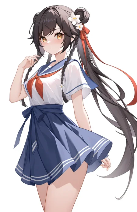 1girl,cowboy shot,hair flower,solo,xiaoguang,simple background,white background,,looking at viewer,full body,sailor,<lora:xiaoguang-000015:0.6>, masterpiece, best quality, very aesthetic, absurdres