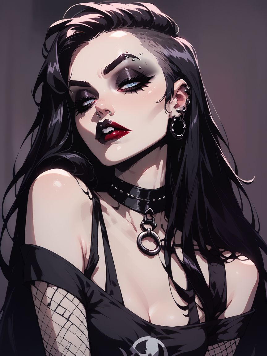 score_9, score_8_up, score_7_up, score_6_up, 1girl, long hair,  <lora:g4n1m3XLP:1> g4n1m3, goth, red lipstick,
