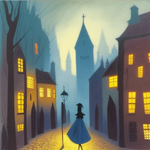 gothic city street, fairy-tale-painting-style