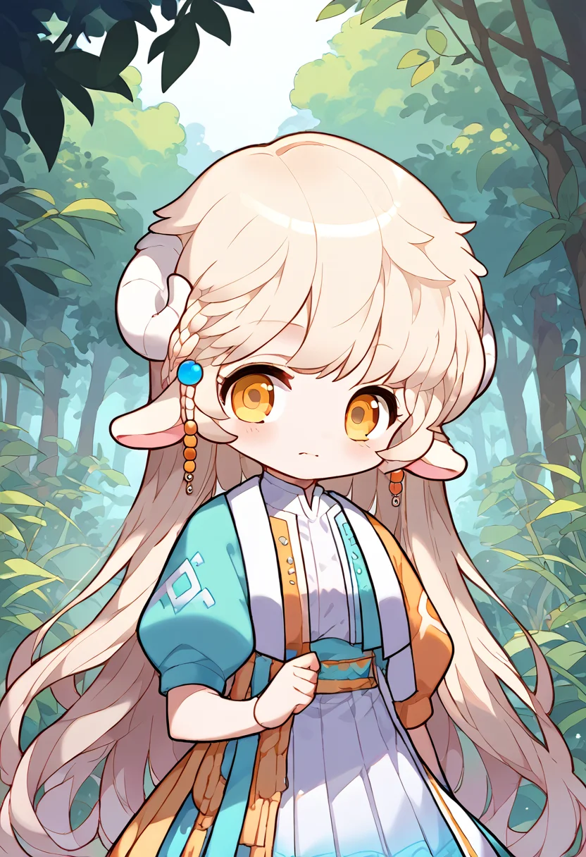 score_9,score_8_up,score_7_up,source_anime,zPDXL3,forest,
*//*,<lora:Lara_v1.2-000008:1>,1girl,lara,blonde hair,long hair,white horns,yellow eyes,sheep ears,skirt,white thighhighs,puffy short sleeves,earrings,
*//*,upper body,chibi
