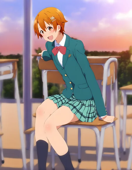 <lora:pony_xl_inami:1>,inami,1girl,best quality,masterpiece,super fine illustration,solo,skirt,school uniform,blazer,red bow,green skirt,pleated skirt,plaid skirt,black socks,day,classroom,sitting_on_chair,happy,light_blush,;d,cowboy_shot,