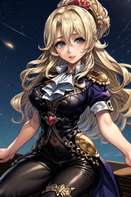 masterpiece, Lily Kokoschka , best quality, best quality, ultra-detailed, highres,sharp focus,(ultra detailed,extremely detailed), 1girl,(masterpiece, best quality), LilyKOKOSCHKA, 1girl, solo, long hair, blonde hair, hair between eyes, uniform, ascot, wavy hair, eyes visible through hair, white ascot, riding pants, hungry clicker,