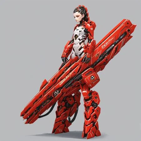 score_9, score_8_up, score_7_up, rating_safe, concept art, semi-realistic, 1girl, solo, Sci-fi.
Young beautiful face, fit body,
HHWeapon, Holding weapon, ((Huge weapon)),
Holding weapon with one hand.
Mecha musume.
Simple background.