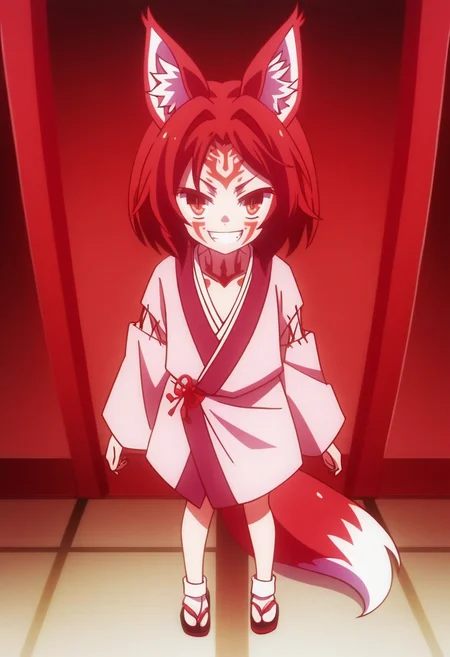 source_anime,,intricate details,rating_safe, masterpiece, best quality,
(best quality, absurd res, ultra detailed),,(4 finger:0.5),1girl, ((solo)), good eyes,perfect eyes,,detailed eyes, zPDXLxxx , zPDXL3,detailed, detailed face
BREAK
solo,indoors,standing,front view,full body,
izuna, animal ears, fox ears, animal ear fluff, awakened form, red theme, red eyes, red hair, Japanese clothes,sarashi,
grin,v-shaped eyebrows,
, <lora:add-detail-xl:2> <lora:izuna:0.8>