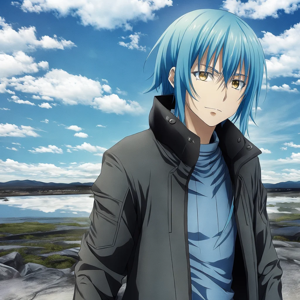 <lora:rimuru tempest NED:0.75> photo of rimuru tempest, 1boy, sunny, clouds, wearing a jacket, cyberpunk setting