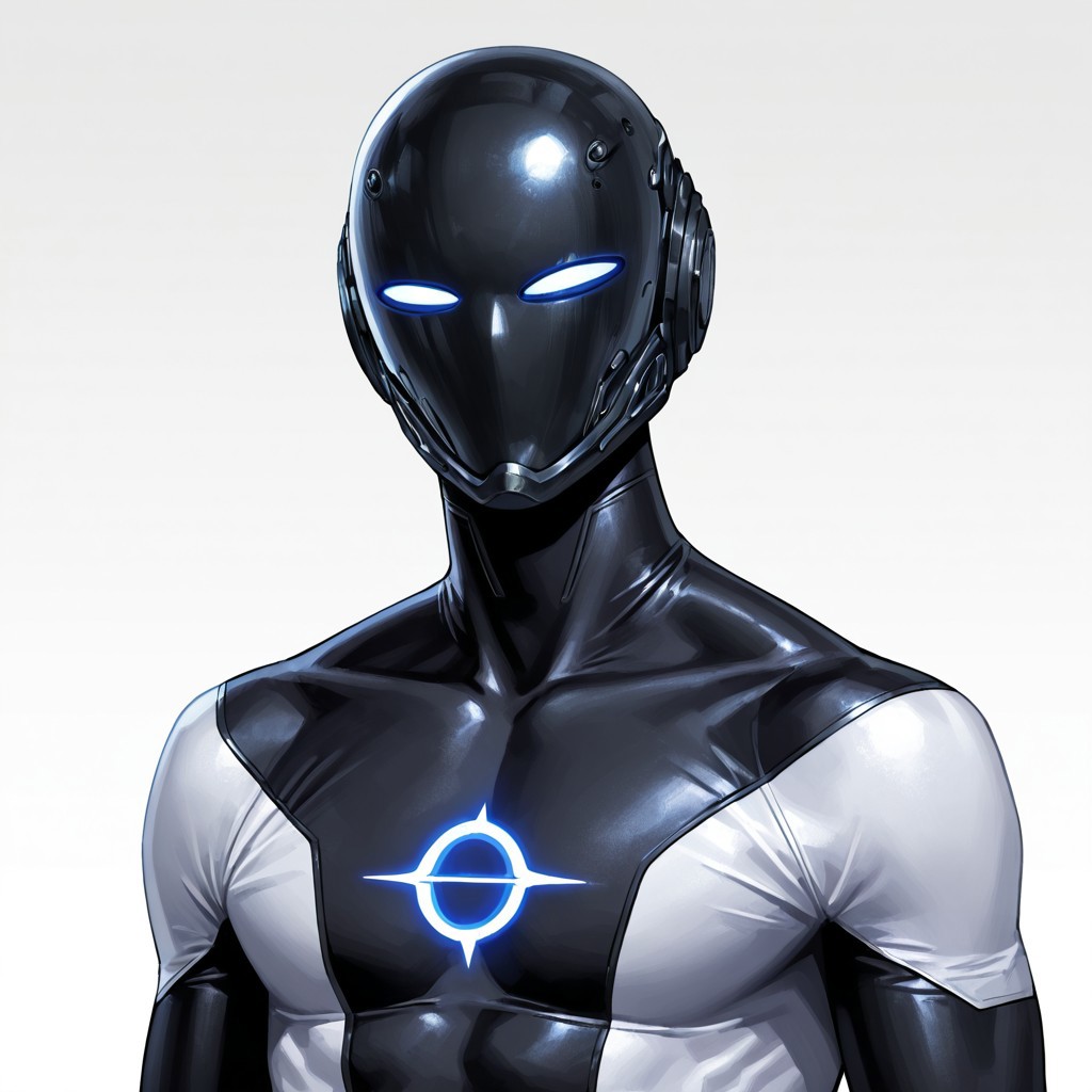 FutureFightStyle, ((semi realistic)), score_9, score_8_up, score_7_up, 8k, absurd res, masterpiece, best quality, masterpiece, best quality, masterpiece, best quality, amazing quality, very aesthetic, absurdres, newest, white background, ra3iant, 1boy, solo, bodysuit, black bodysuit, white bodysuit, mask, ((headshot))