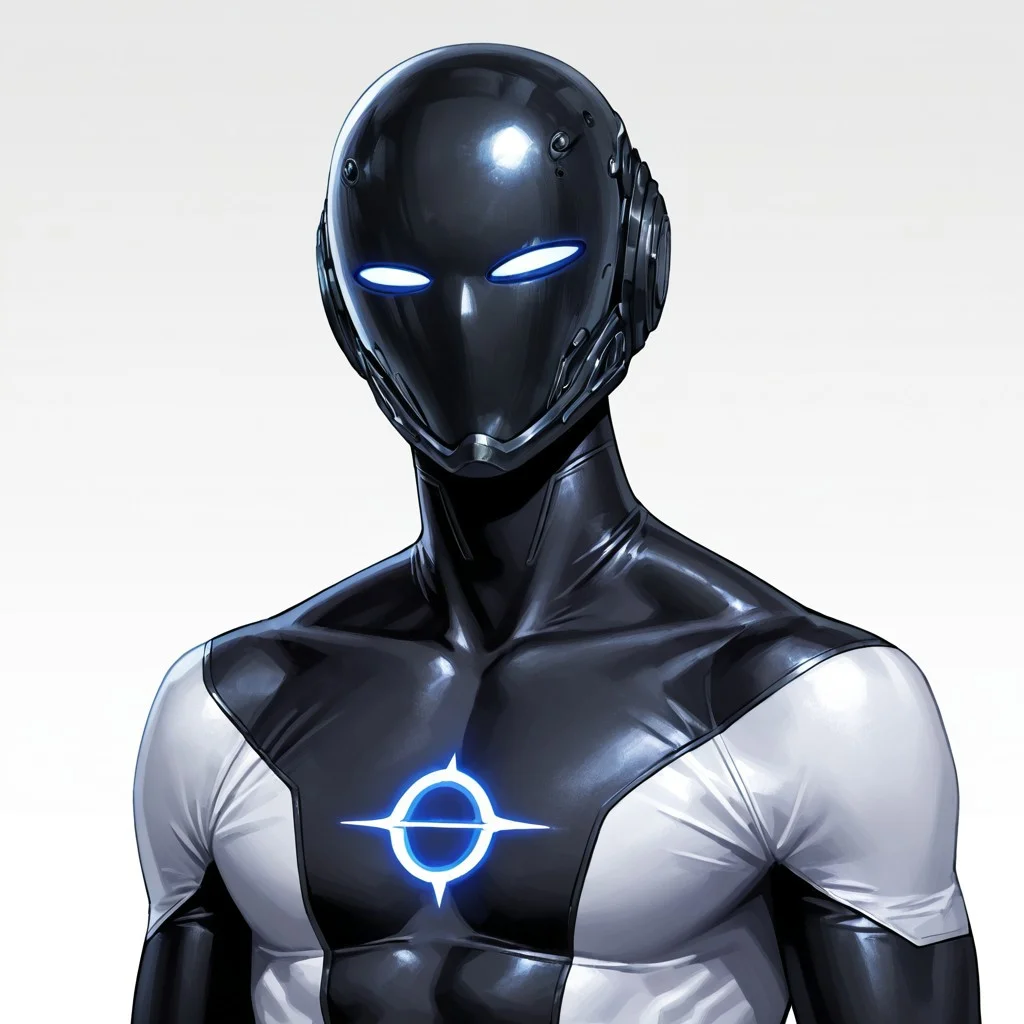 FutureFightStyle, ((semi realistic)), score_9, score_8_up, score_7_up, 8k, absurd res, masterpiece, best quality, masterpiece, best quality, masterpiece, best quality, amazing quality, very aesthetic, absurdres, newest, white background, ra3iant, 1boy, solo, bodysuit, black bodysuit, white bodysuit, mask, ((headshot))