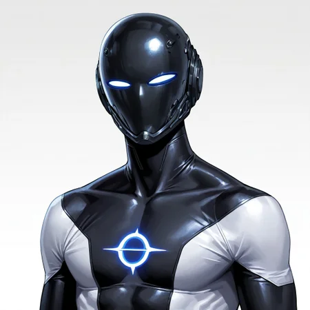 FutureFightStyle, ((semi realistic)), score_9, score_8_up, score_7_up, 8k, absurd res, masterpiece, best quality, masterpiece, best quality, masterpiece, best quality, amazing quality, very aesthetic, absurdres, newest, white background, ra3iant, 1boy, solo, bodysuit, black bodysuit, white bodysuit, mask, ((headshot))