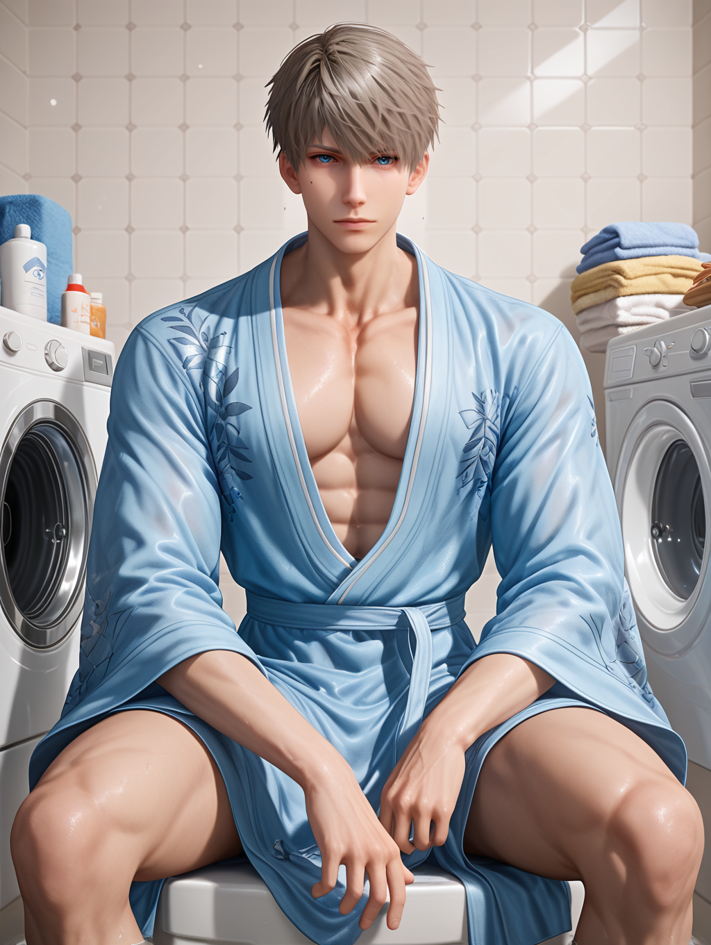 score_9,score_8_up,score_7_up,1boy,solo,yaoi,bara,male focus,fairly nsfw,uncersored,highres,best quality,amazing quality,best aesthetic,absurdres,<lora:add-detail-xl:1>,<lora:Expressive_H:1>,Expressiveh,<lora:xavier-000009:0.7>,xavier,robe,japanese clothes,bathroom,washing machine, sitting,looking at viewer,