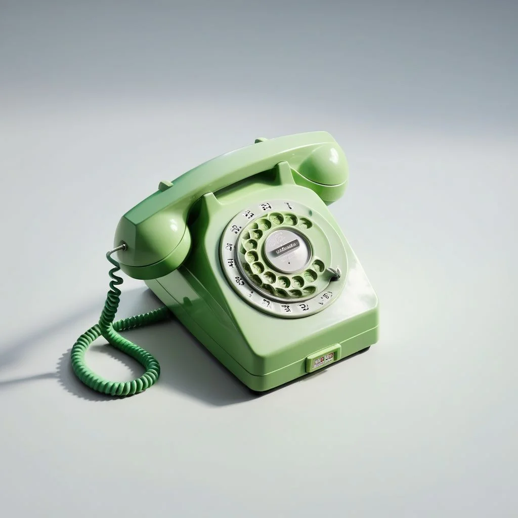 isztoksk, green rotary telephone, no humans, cable, simple background, shadow, still life, solo, grey background, white background, 3d, miniature, isometric, from above, cinematic lighting, neon lighting, game design, octane render, masterpiece, best quality
