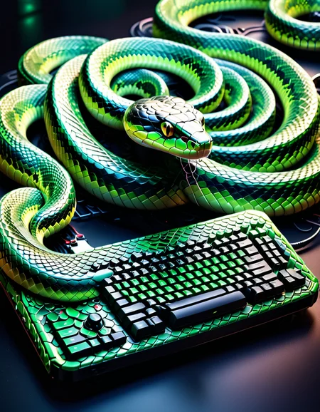 "A surreal snake-scale keyboard, each key a living, undulating snake scale, tactile and slightly organic, mystical glowing inscriptions forming philosophical phrases, cyberpunk aesthetic with biotechnological undertones, intricate mechanisms blending robotics and nature, dark and mysterious lighting, emotional resonance of wonder and unease, intricate detailing, hyperrealistic textures." <lora:SDXLFaeTastic2400:0.4> <lora:extremely_detailed:0.4> extremely detailed, <lora:sn4ke:1>,sn4ke, Masterpiece,best quality,hi res,8k,hi res,8k,award winning,(sharp focus, intricate, highly detailed),