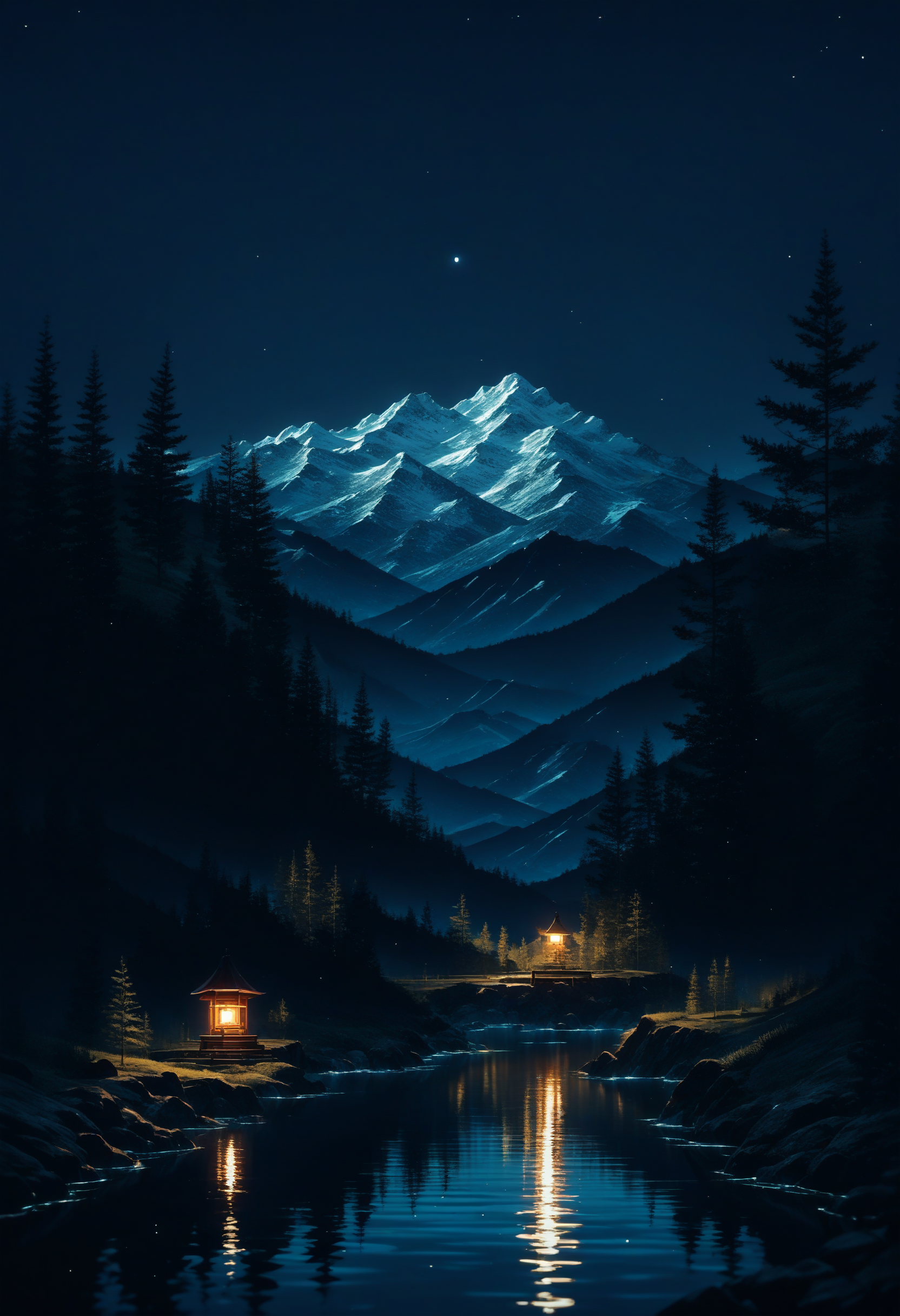 score_9, score_8_up, score_7_up, source_anime, night, (dark environment), mountains, water, trees
