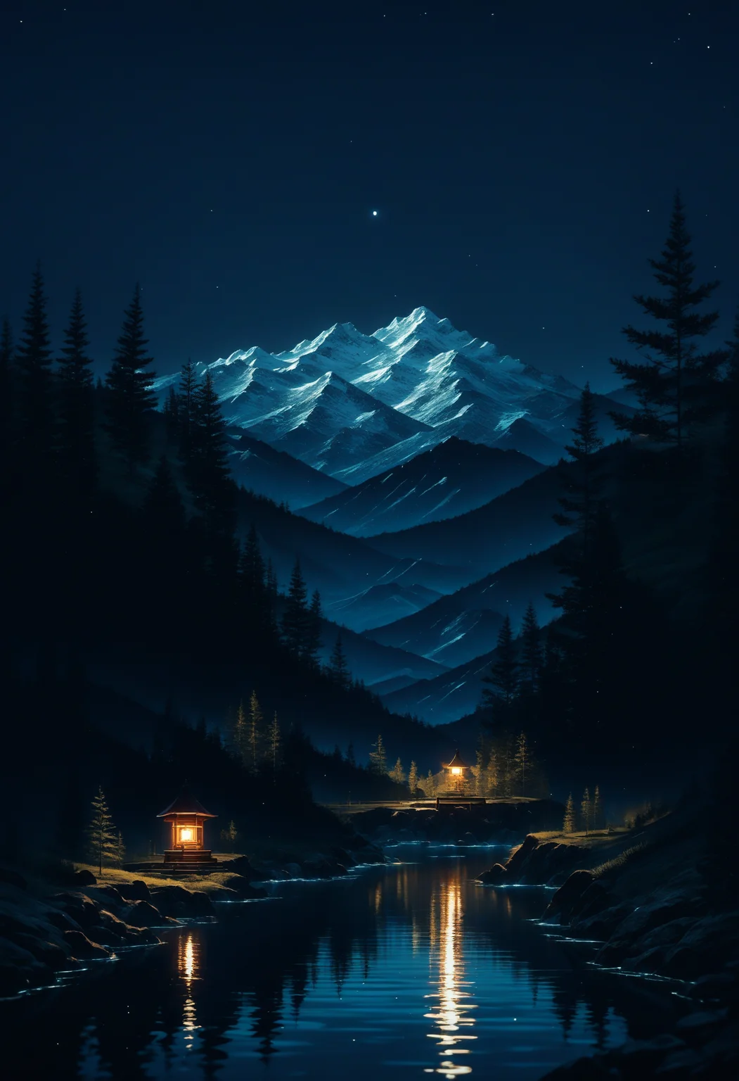 score_9, score_8_up, score_7_up, source_anime, night, (dark environment), mountains, water, trees