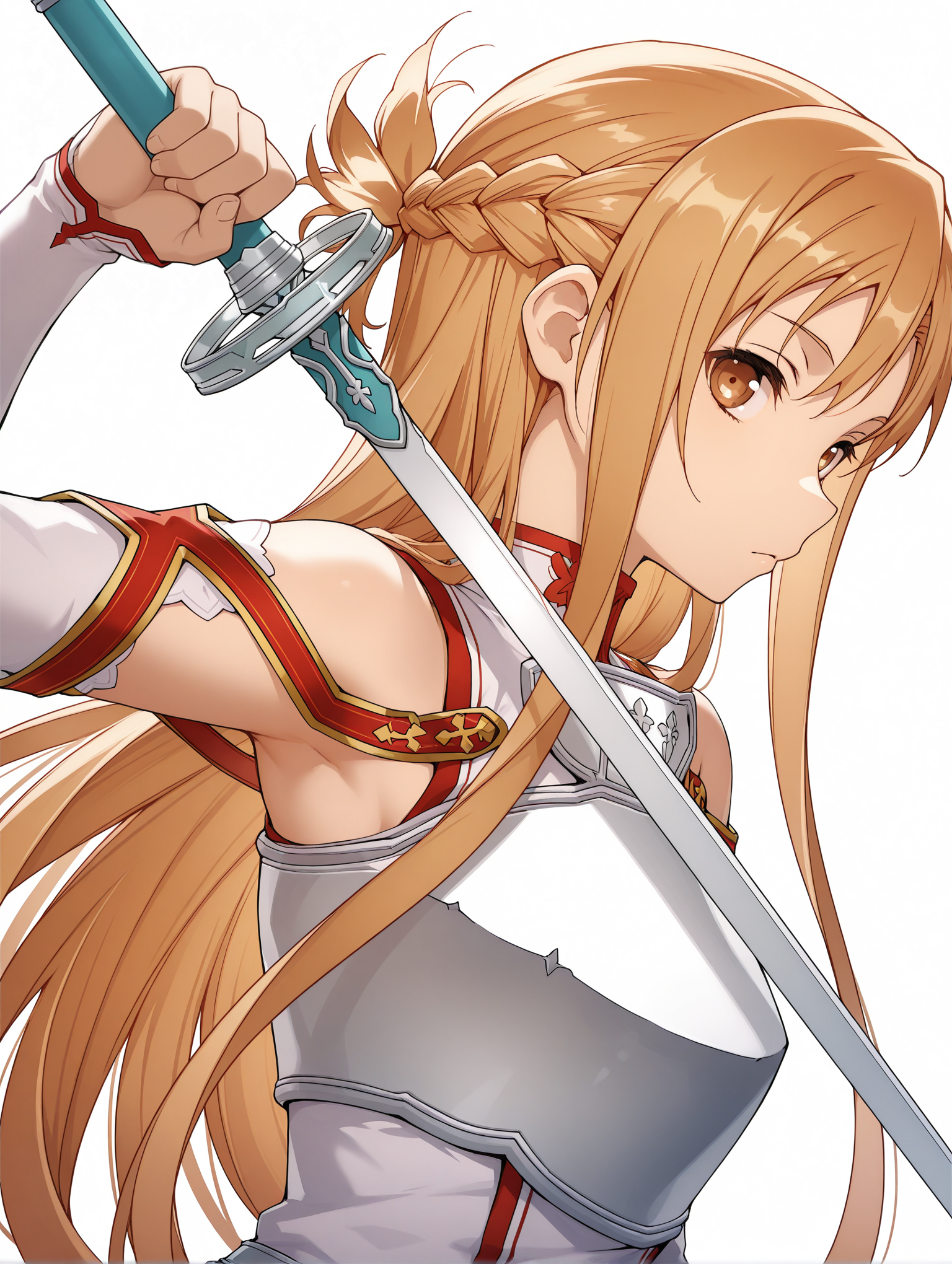 masterpiece,best quality,newest,
1girl,solo,
<lora:a_asuna_ilxl_v1:1>,a_asuna,brown eyes,a_clothes,long_sleeves,armor,a_sword,holding sword,
<lora:Fixhands_anime_bdsqlsz_V1:1>,dynamic_angle,cinematic_angle,white_background,simple_background,expressionless,:<,upper_body,looking_at_viewer,profile,