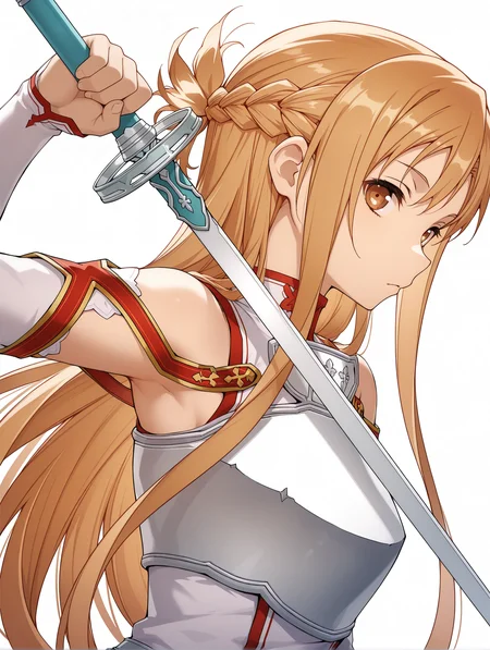 masterpiece,best quality,newest,
1girl,solo,
<lora:a_asuna_ilxl_v1:1>,a_asuna,brown eyes,a_clothes,long_sleeves,armor,a_sword,holding sword,
<lora:Fixhands_anime_bdsqlsz_V1:1>,dynamic_angle,cinematic_angle,white_background,simple_background,expressionless,:<,upper_body,looking_at_viewer,profile,