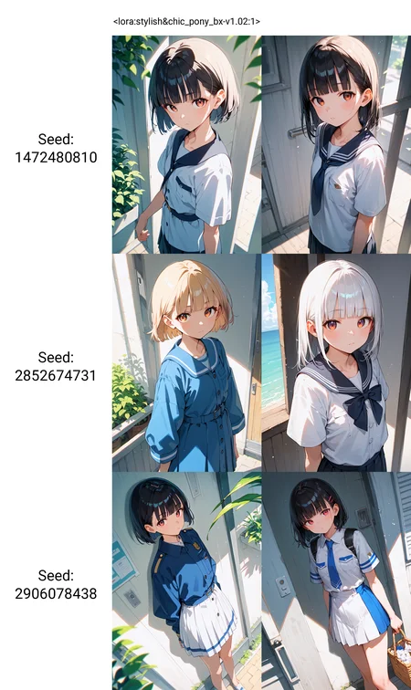 score_9,score_8_up,score_7_up,source_anime,1girl,solo,blunt bangs,summer_uniform,dynamic_angle,looking at viewer,<lora:stylish&chic_pony_bx-v1.02:1>,