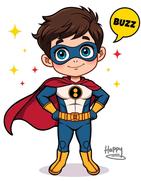 Cute cartoon of a little boy dressed as his favorite superhero, "buzz"