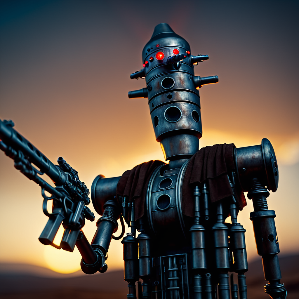 cinematic film still of  <lora:IG-88:1>
IG-88 droid a robot with a gun and a light on In Star Wars Universe, solo, weapon, sky, blurry, gun, no humans, robot, science fiction, shallow depth of field, vignette, highly detailed, high budget, bokeh, cinemascope, moody, epic, gorgeous, film grain, grainy
